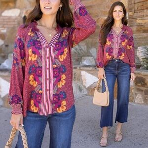 [s] GRACE&LACE Blouse floral long sleeve button down rayon